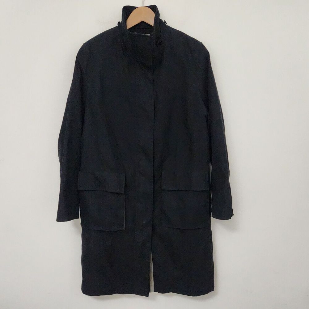 GALLERY Women's Black Trench Coat Full Zip Jacket Pockets Size M